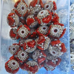 3D Heart Resin Beads - Rhinestone Pearl Wrapped10PCS