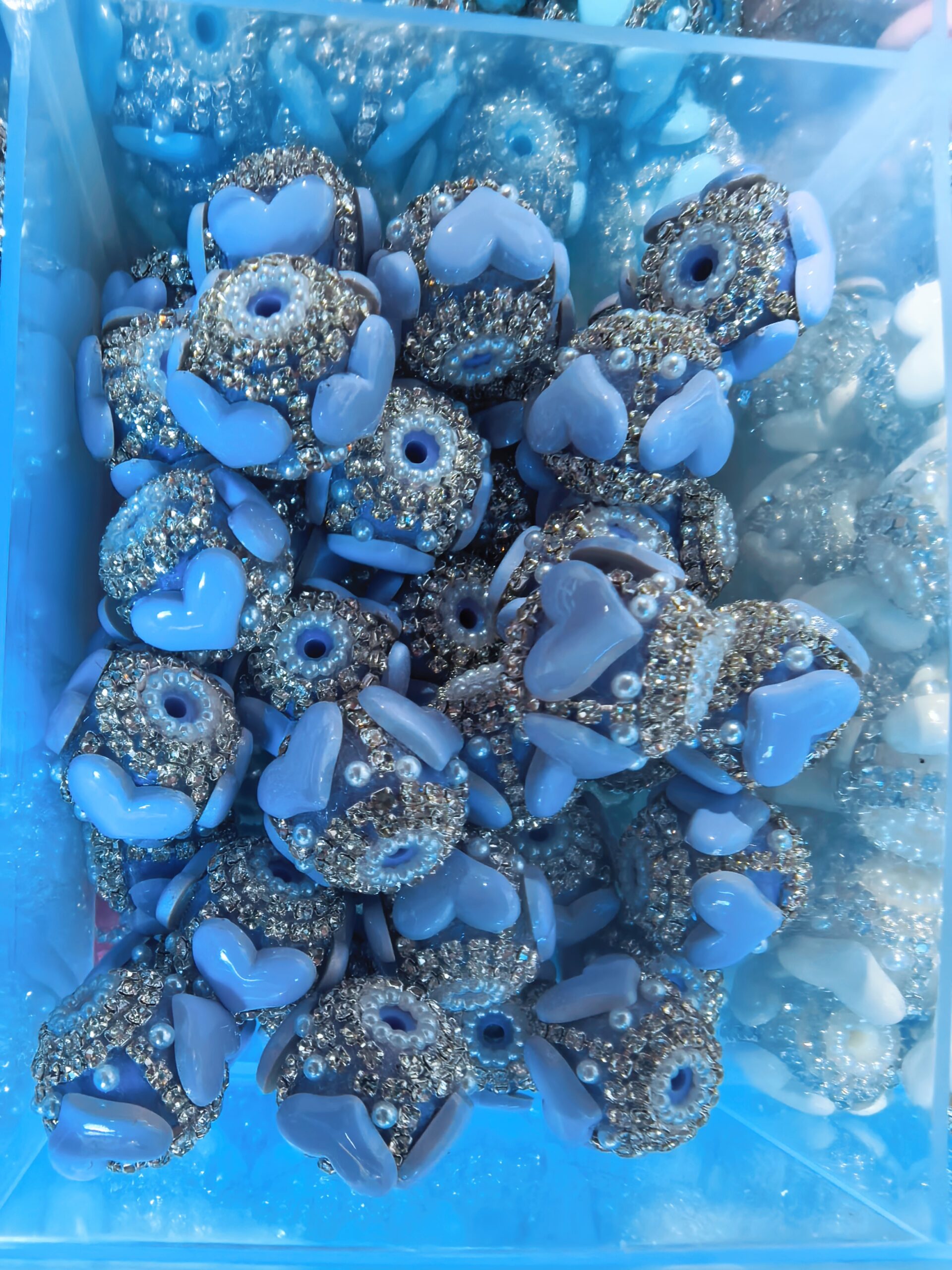 3D Heart Resin Beads - Rhinestone Pearl Wrapped10PCS - Image 5