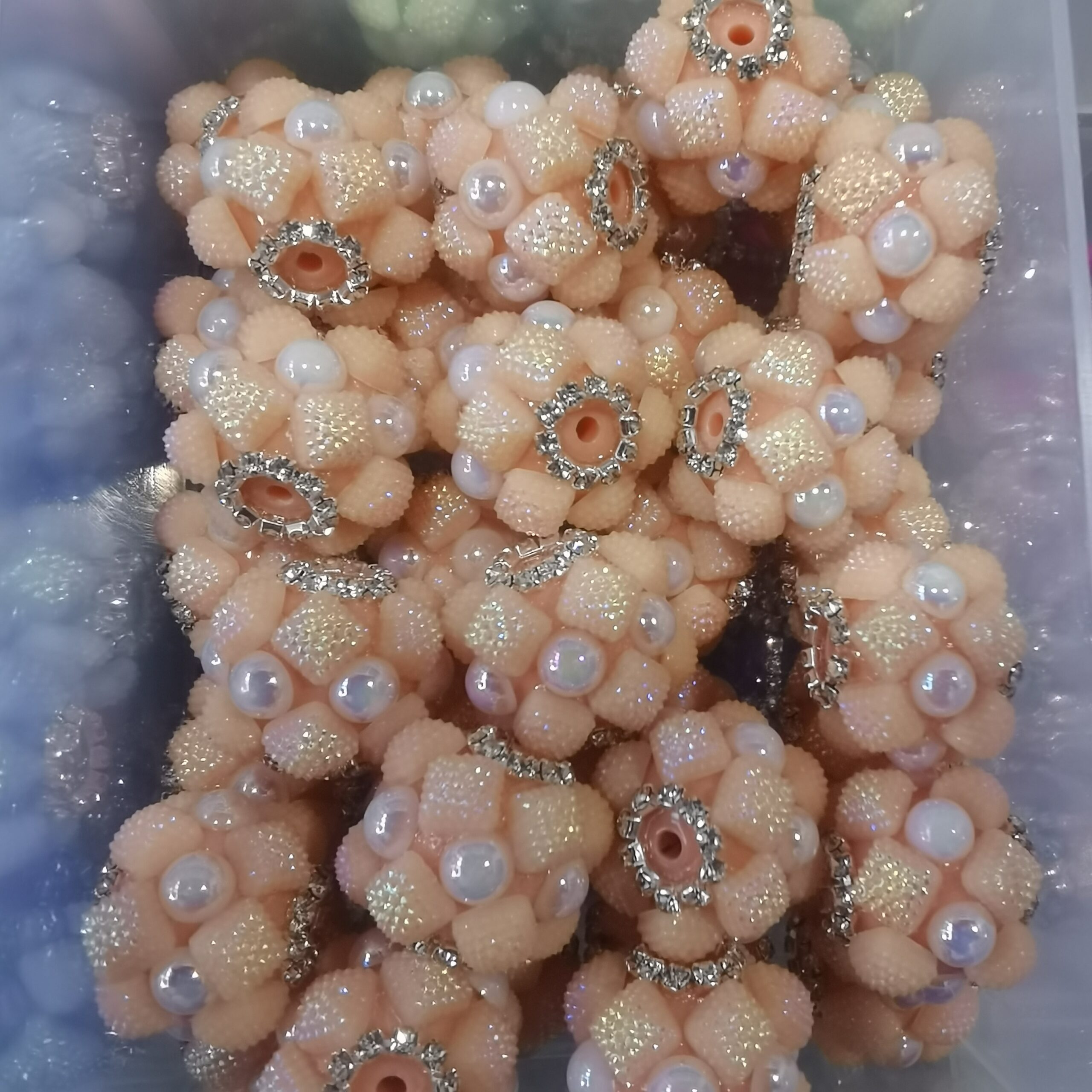 Rhinestone Pearl Flower DIY Acrylic Resin Beads 10PCS